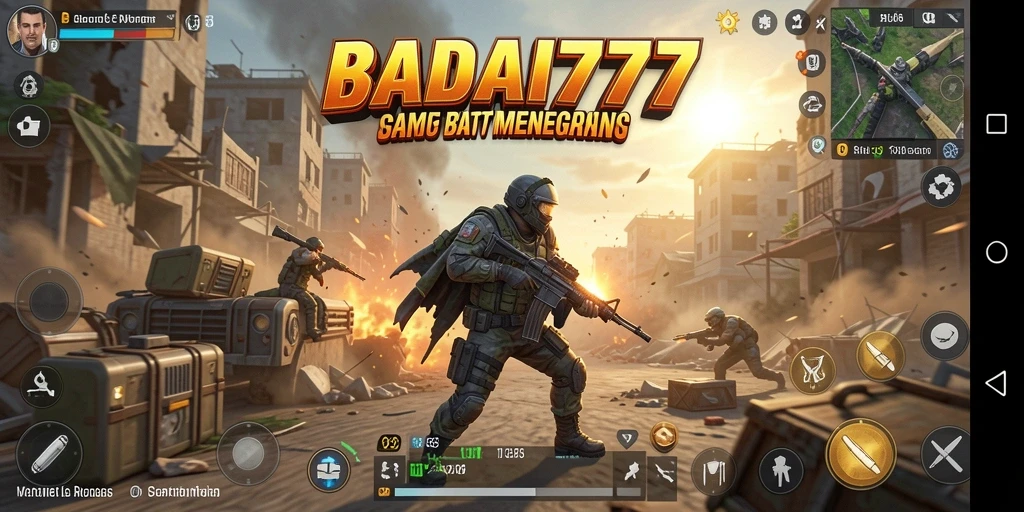 Screenshot gameplay BADAI777 menampilkan aksi seru dalam pertarungan Battle Royale.