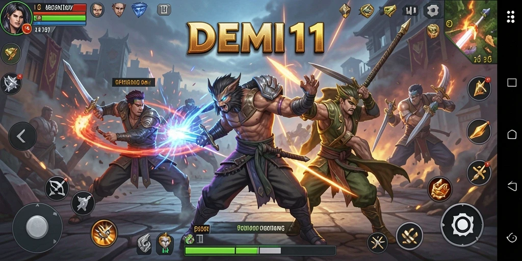 Tampilan gameplay DEMI11 yang seru dalam pertarungan Fighting.
