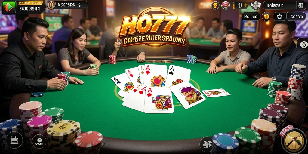 Gameplay Poker HO777 yang mendebarkan dan kompetitif.