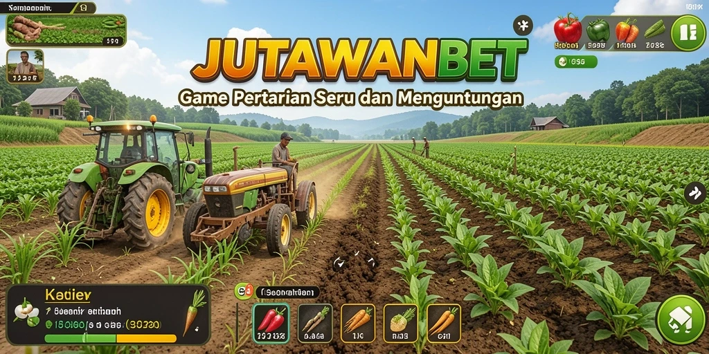 Screenshot gameplay <strong>JUTAWANBET</strong> menampilkan pertanian yang subur dan aktivitas seru.