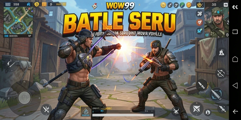 Screenshot utama WOW99 menampilkan aksi pertempuran seru dalam Battle Royale.
